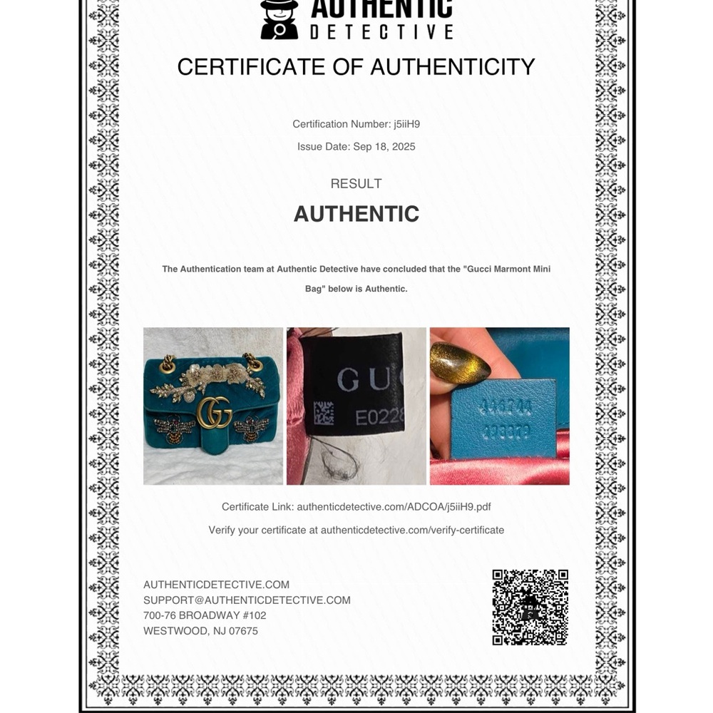 GG Marmont Teal Velvet Crystal Embellished Limited Edition Shoulder/Crossbody - Picture 16 of 16